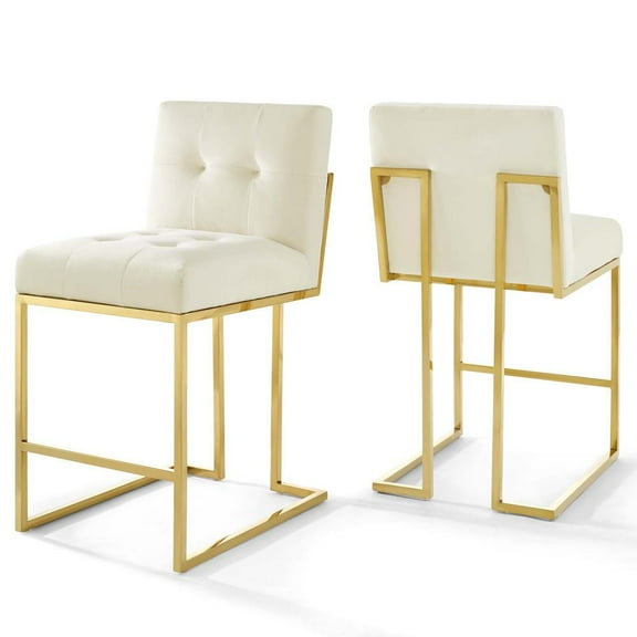 Modway Privy Gold Stainless Steel Performance Velvet Counter Stool Set of 2 in Gold Ivory