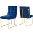 thumbnail image 1 of Privy Gold Stainless Steel Performance Velvet Dining Chair Set of 2,Gold Navy, 1 of 4