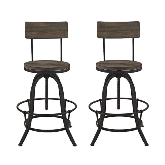 Modway Procure Bar Stool Set of 2 in Brown