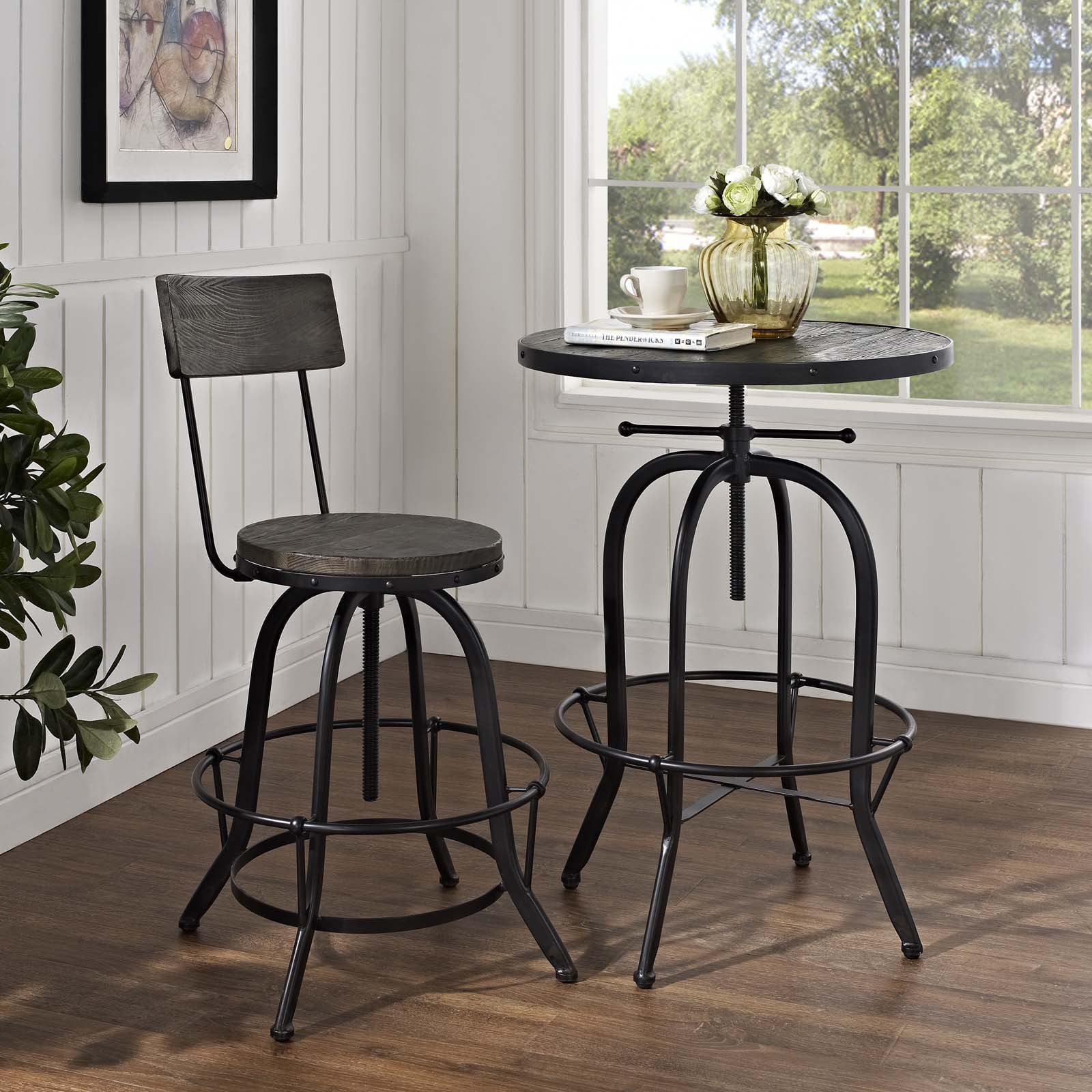 Rustic Modern Pine Wood & Metal Swivel Bar Stool in Black