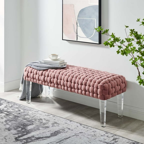Modway Prologue Woven Performance Velvet Ottoman in Dusty Rose