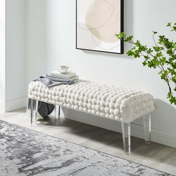 Modway Prologue Woven Performance Velvet Ottoman in White