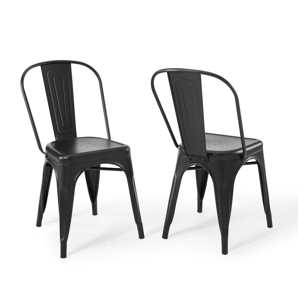 Black Metal Slat Back Bistro Side Chair Set