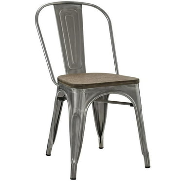 Modway Promenade 18" Modern Steel and Bamboo Side Chair in Gunmetal Gray
