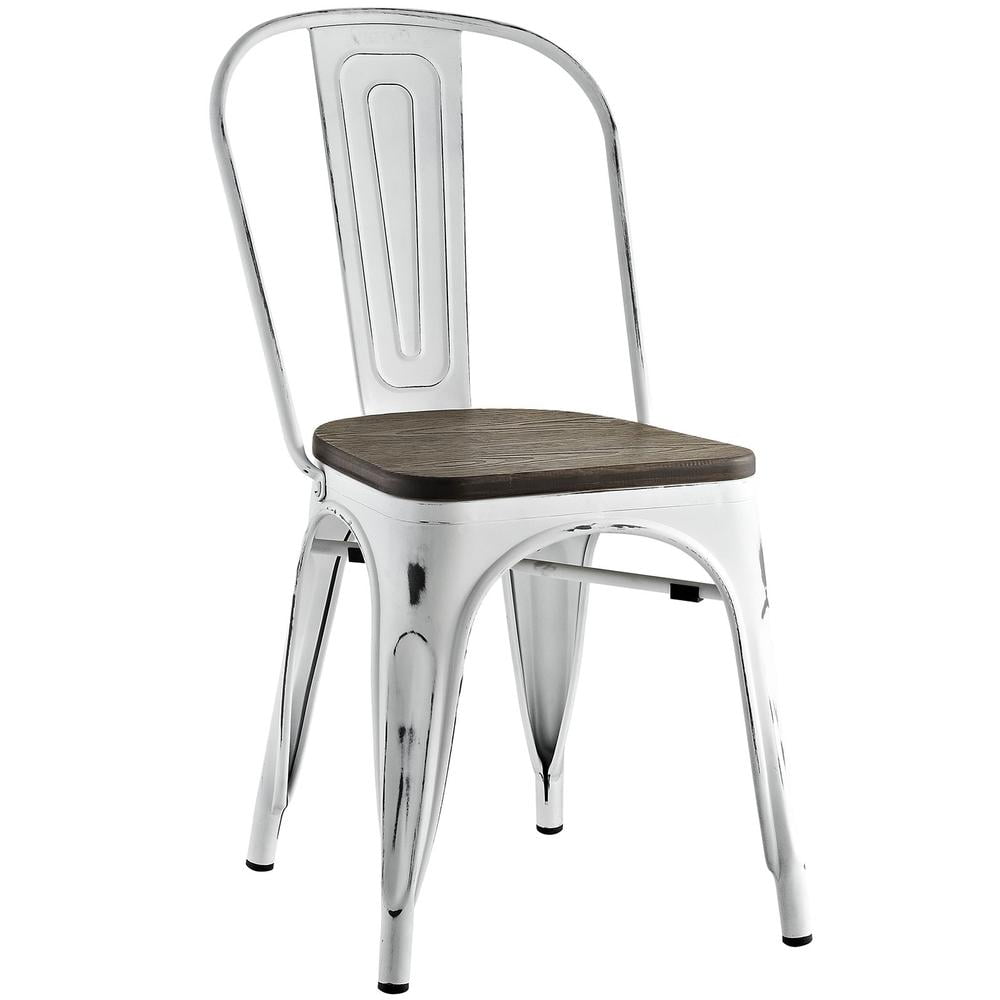 White Distressed Metal and Bamboo Bistro Side Chair