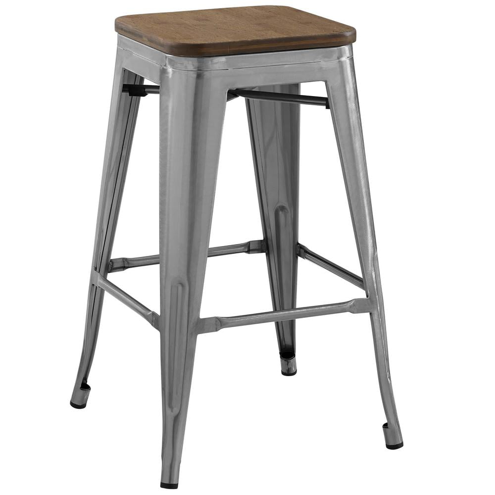 Gunmetal Industrial Metal and Bamboo Backless Counter Stool