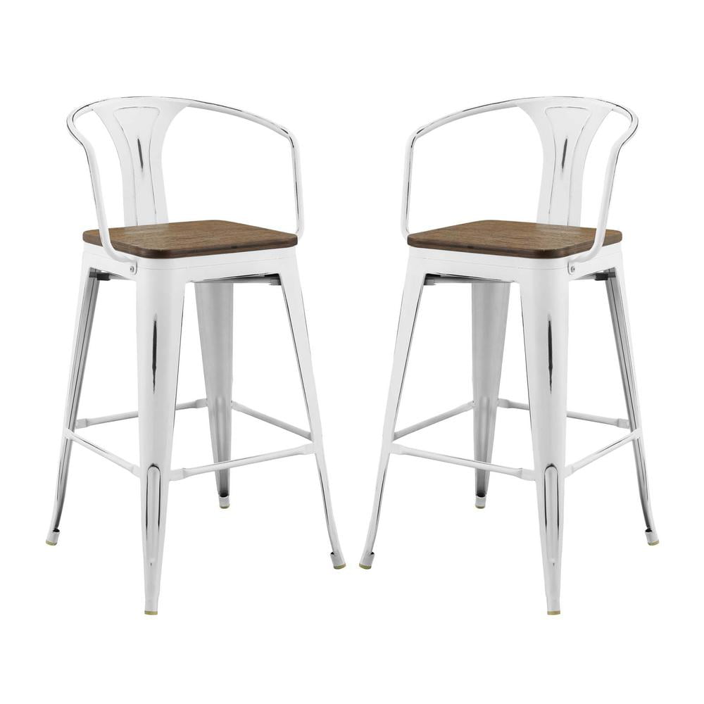 Promenade Vintage White Metal and Bamboo 41" Bar Stool Set