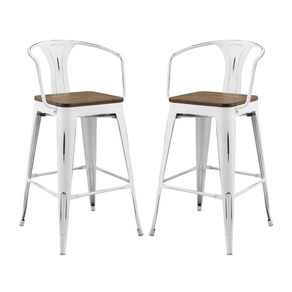 Modway Promenade 30" Modern Metal Bar Stools in White (Set of 2)