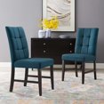 thumbnail image 1 of Modway Promulgate Biscuit Tufted Upholstered Fabric Dining Chair Set of 2, Blue, 1 of 3