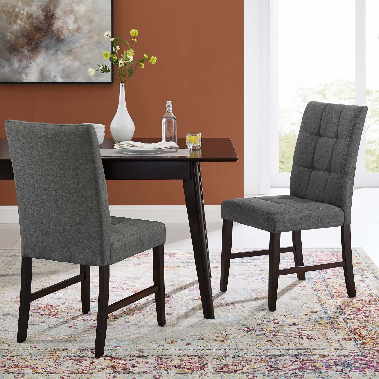 Modway Promulgate Biscuit Tufted Upholstered Fabric Dining Chair Set of