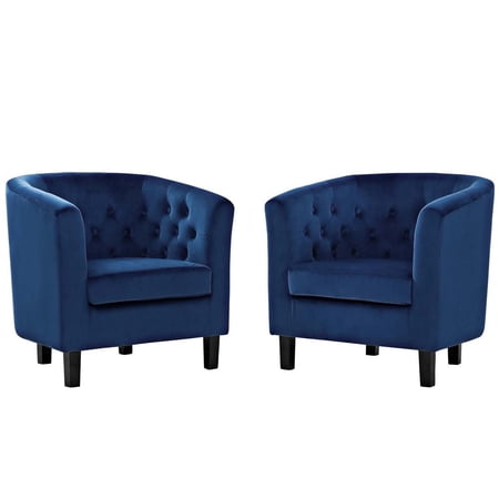 Modway Prospect 2 Piece Performance Velvet Armchair Set in Navy