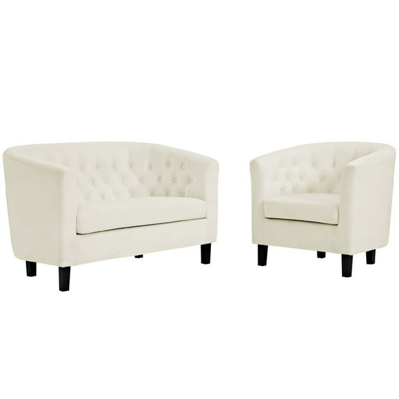 Modway Prospect 2 Piece Performance Velvet Loveseat and Armchair Set in Ivory
