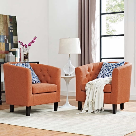 Modway Prospect 2 Piece Upholstered Fabric Armchair Set in Orange