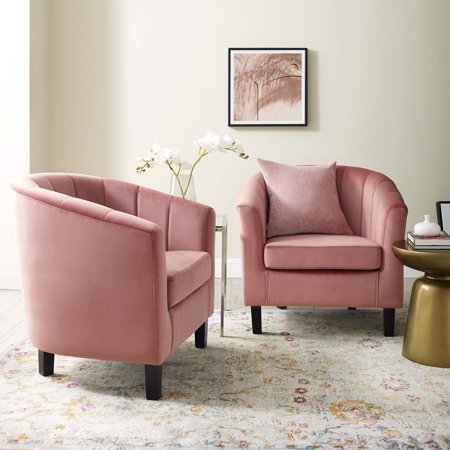 Modway Prospect Channel Tufted Performance Velvet Armchair Set of 2 in Dusty Rose