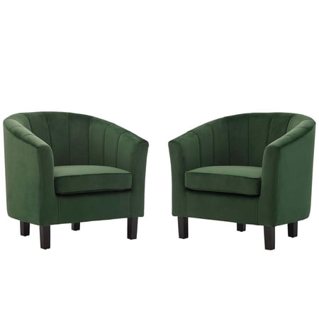 Modway Prospect Channel Tufted Performance Velvet Armchair Set of 2 in Emerald