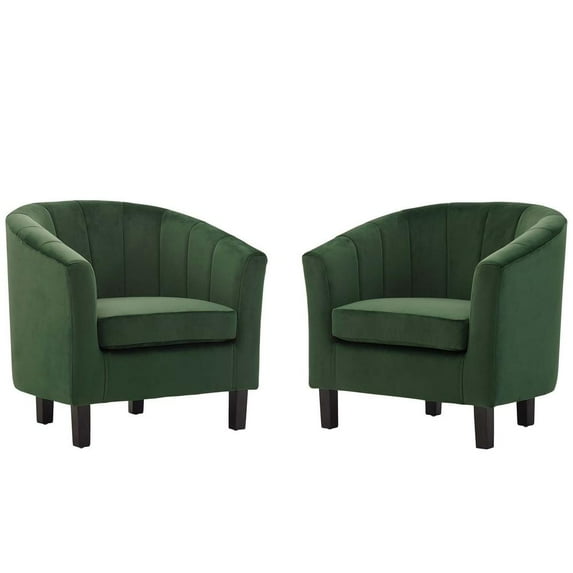 Modway Prospect Channel Tufted Performance Velvet Armchair Set of 2 in Emerald