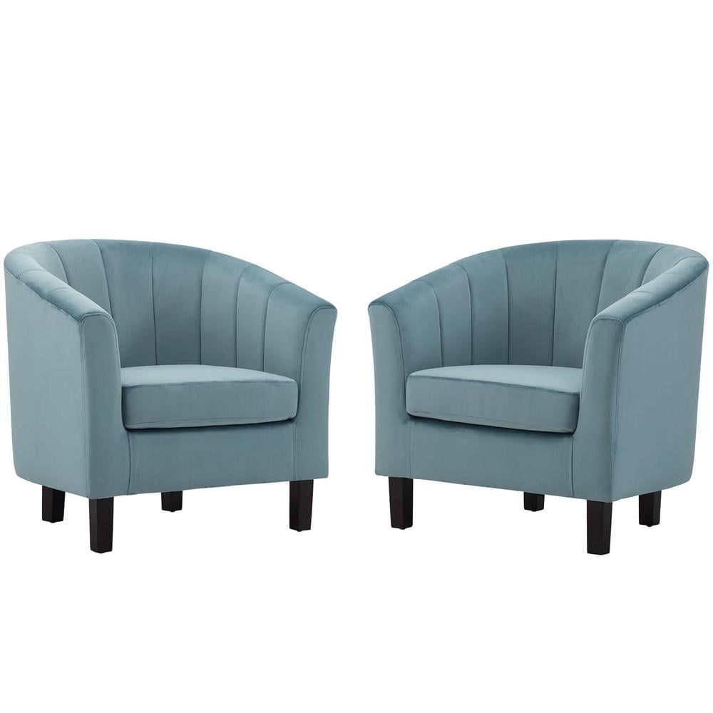 Sustainably Sourced Light Blue Velvet Barrel Accent Chair