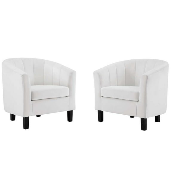 Modway Prospect Channel Tufted Performance Velvet Armchair Set of 2 in White