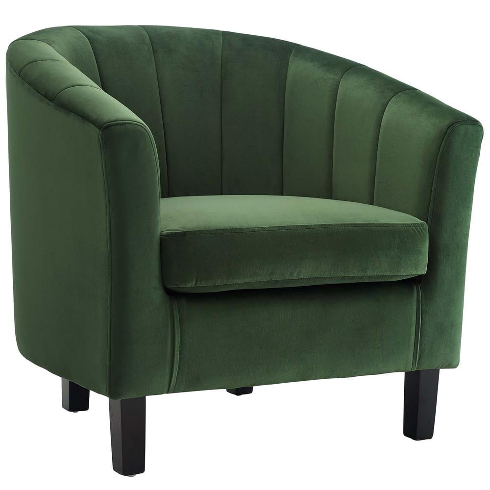 Emerald Velvet Barrel Accent Chair with Wood Legs