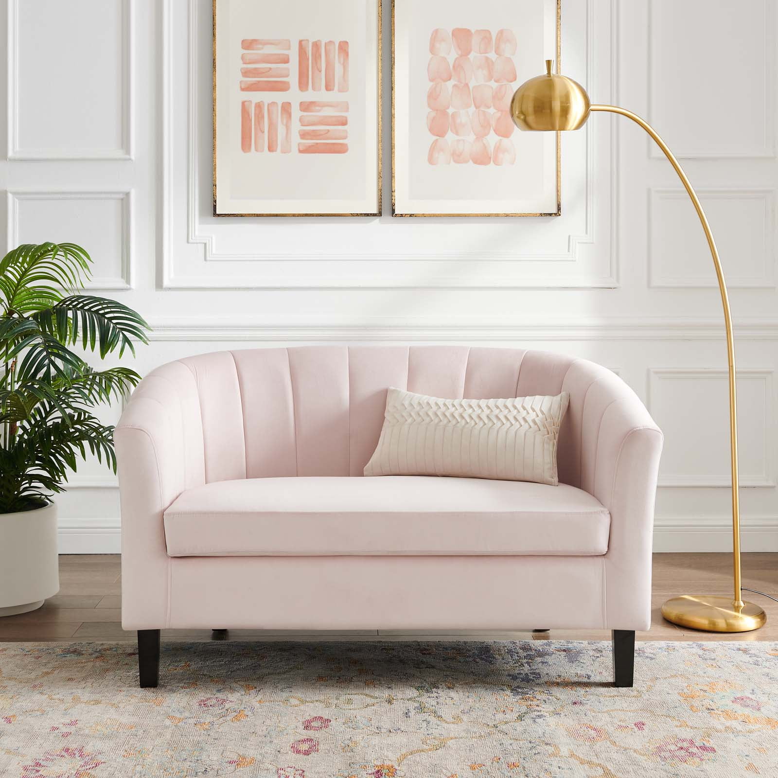Modway Prospect Channel Tufted Performance Velvet Loveseat in Pink