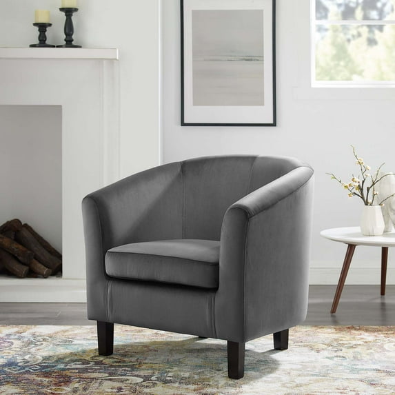 Modway Prospect Performance Velvet Upholstered Arm Chair in Charcoal