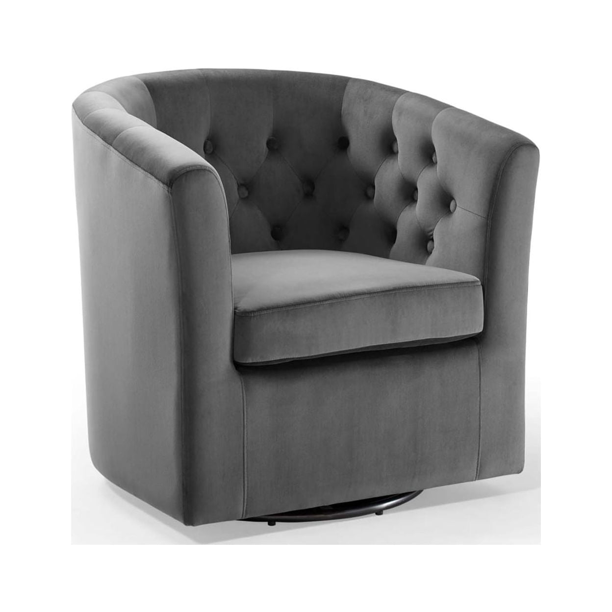 Charcoal Velvet Barrel Swivel Accent Chair with Tufted Accents