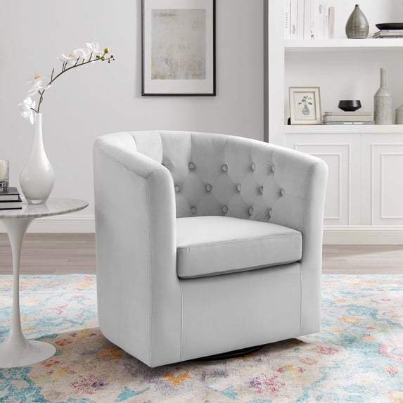 Modway Prospect Tufted Performance Velvet Swivel Armchair in Light Gray