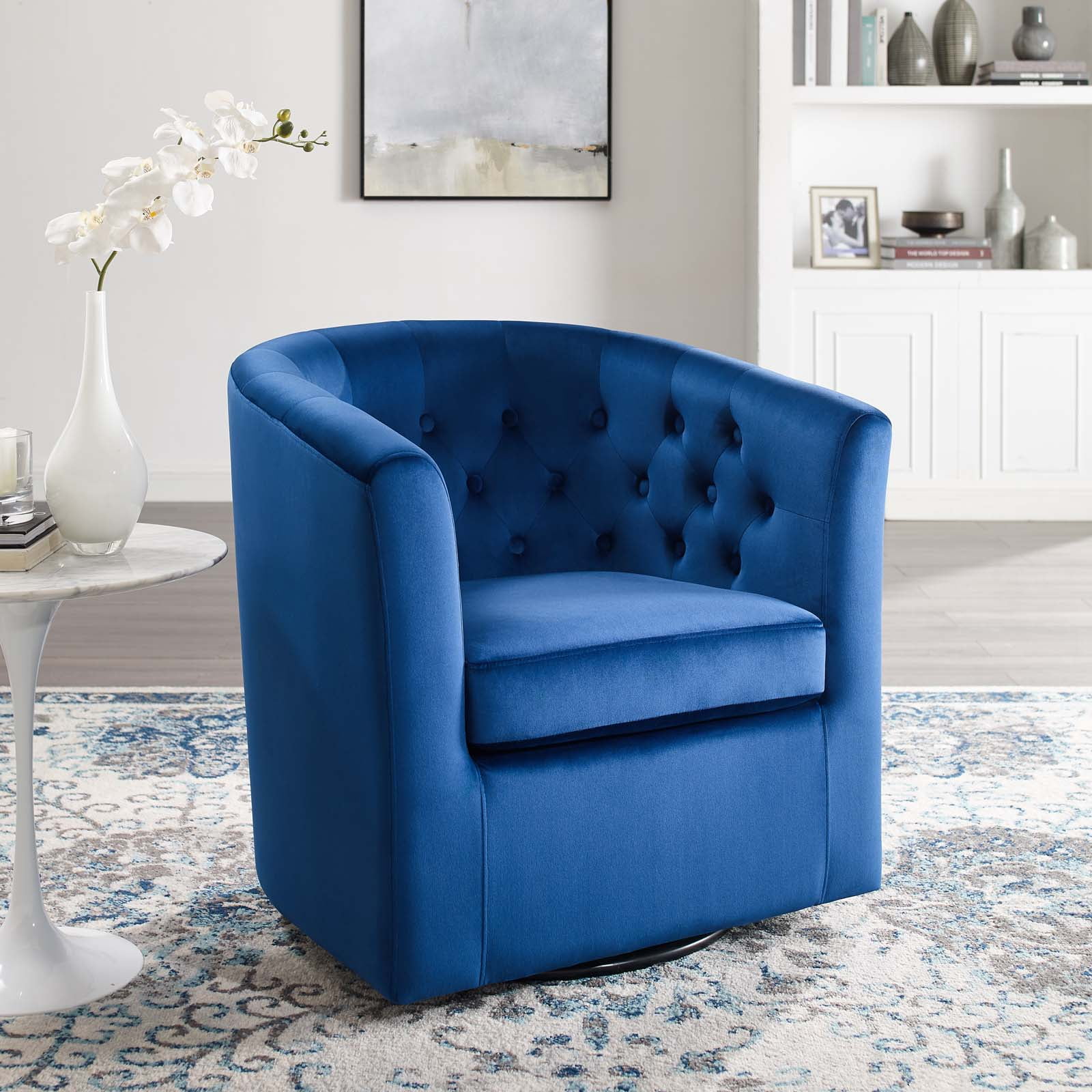 Modway Prospect Tufted Performance Velvet Swivel Armchair in Navy