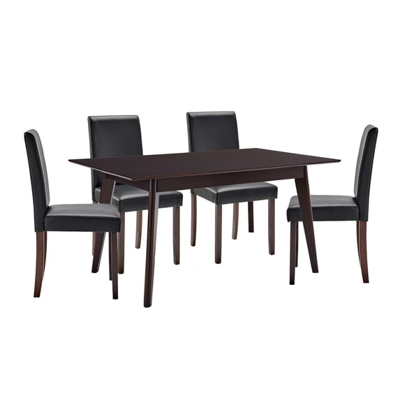 Modway Prosper 5 Piece Faux Leather Dining Set, Brown/Black