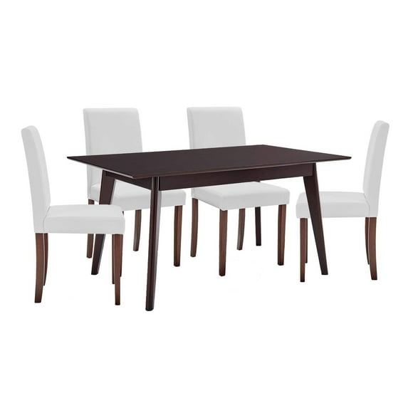 Modway Prosper 5 Piece Faux Leather Dining Set, Brown/White