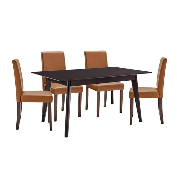 Modway Prosper 5 Piece Faux Leather Dining Set, Brown