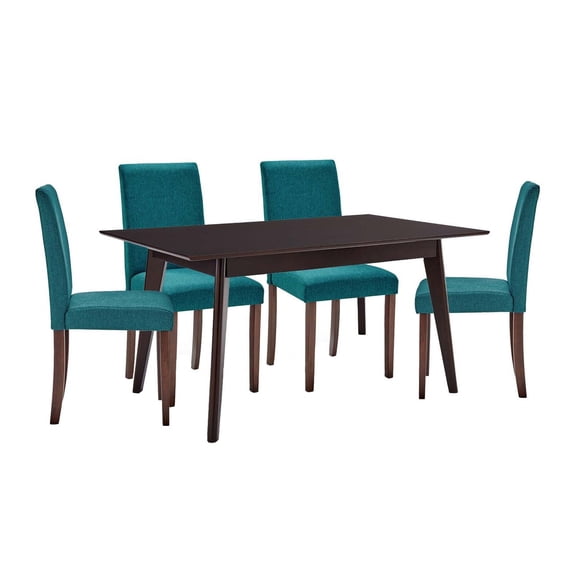 Modway Prosper 5 Piece Upholstered Fabric Dining Set, Brown/Blue