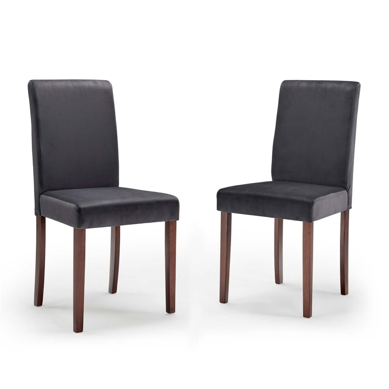 Gray Velvet Upholstered Parsons Side Chair Set with Wood Legs