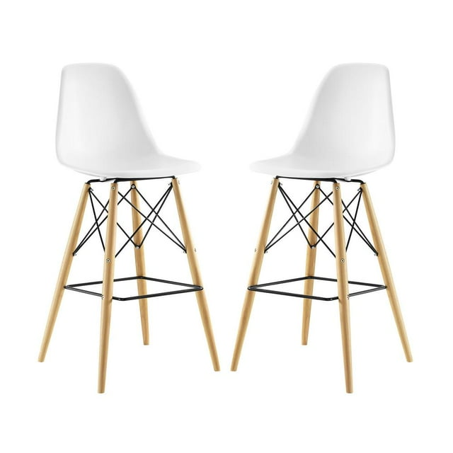Modway Pyramid Dining Side Bar Stool Set of 2 in White