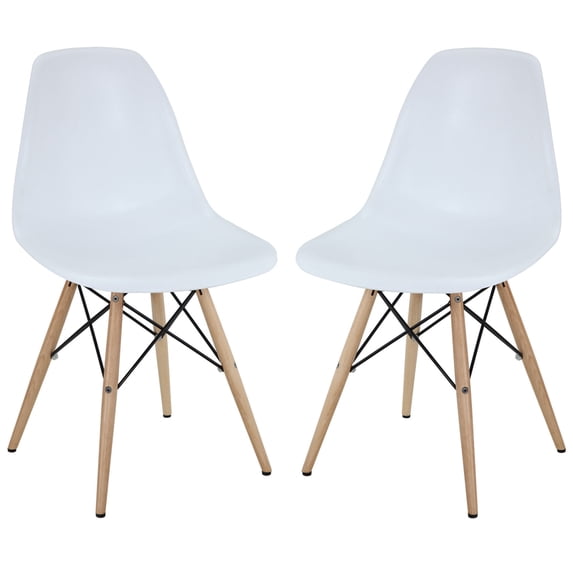 Modway Pyramid Dining Side Chairs Set of 2 in White