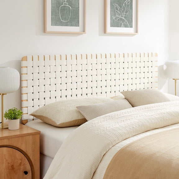Modway Queen Sparta Weave Vegan Leather Headboard, Beige
