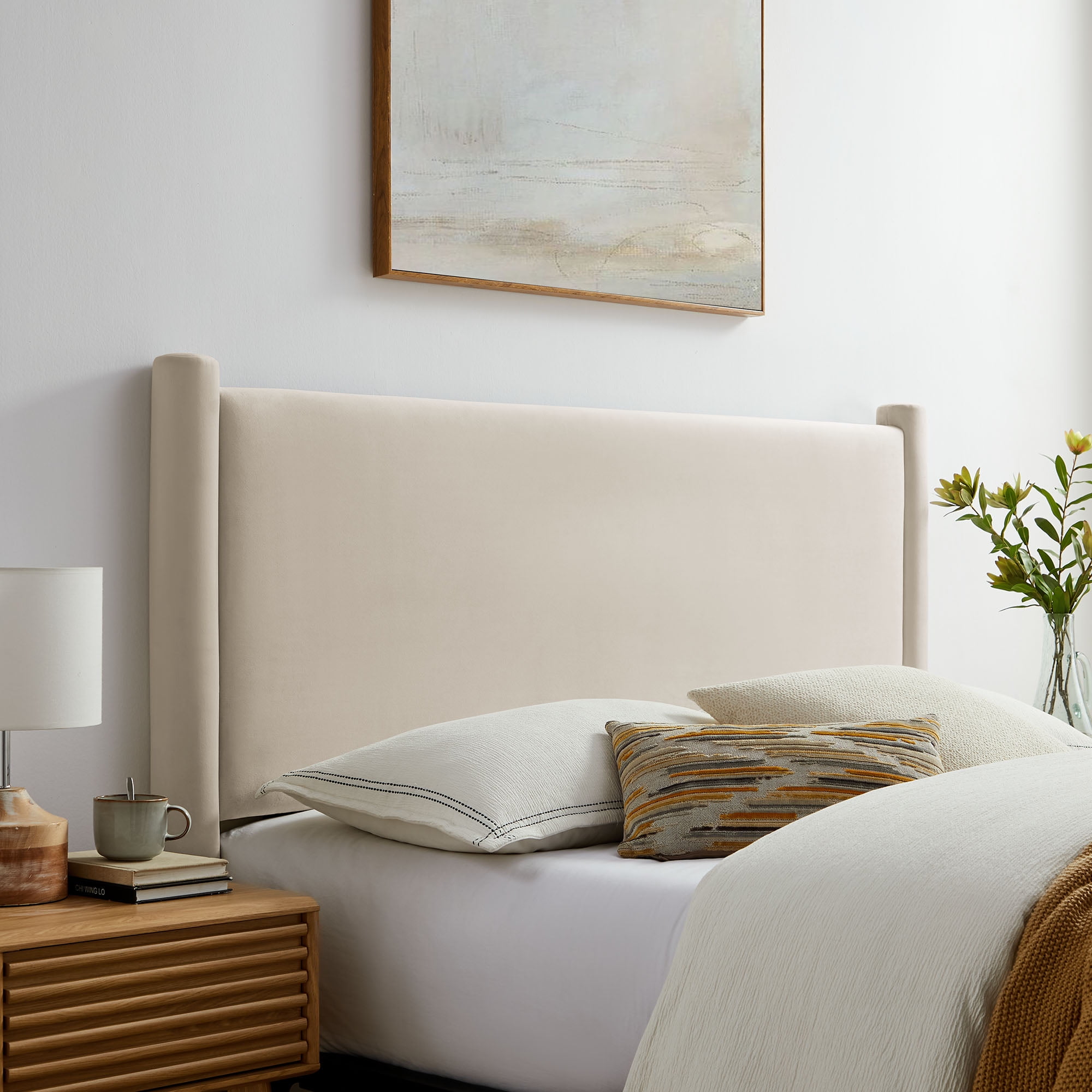 Rael Performance Velvet Full Headboard in Alabaster