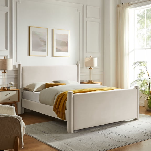 Modway Rael Performance Velvet Full Platform Bed in Alabaster