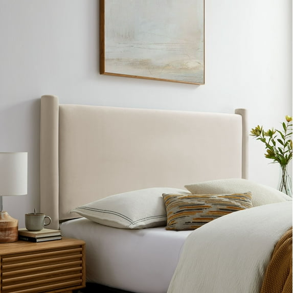 Rael Performance Velvet Queen Headboard in Alabaster