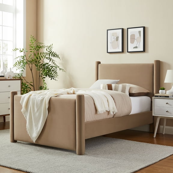 Modway Rael Performance Velvet Twin Platform Bed in Taupe