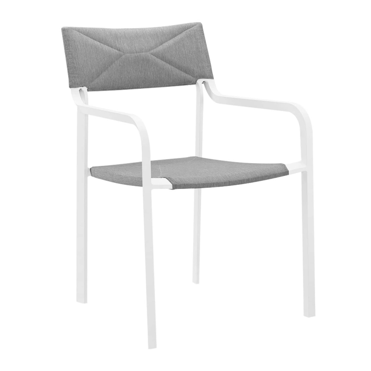 Gray and White Aluminum Stackable Outdoor Dining Chair with Cushions