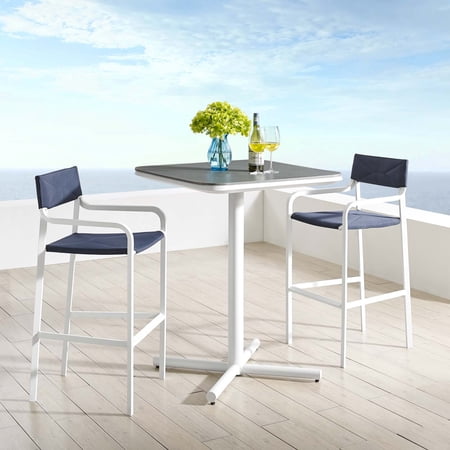 Modway Raleigh 3 Piece Outdoor Patio Aluminum Bar Set in White Navy