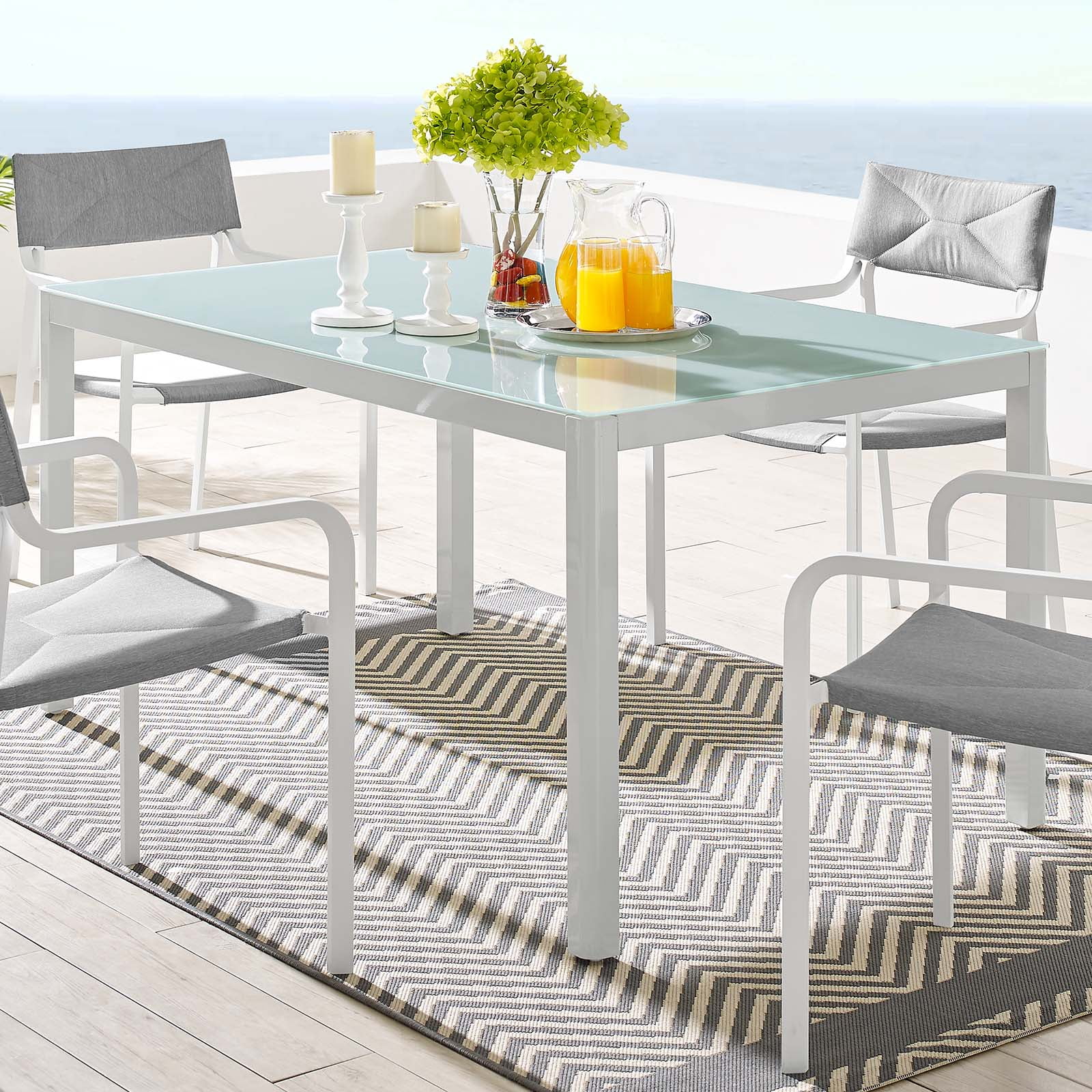 Modway Raleigh 59" Outdoor Patio Aluminum Dining Table in White