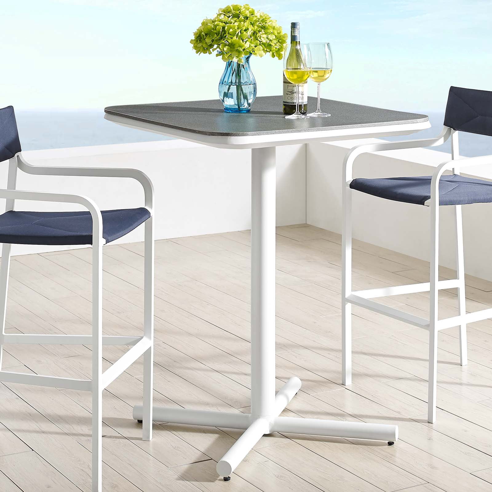 Modway Raleigh Outdoor Patio Aluminum Bar Table in White