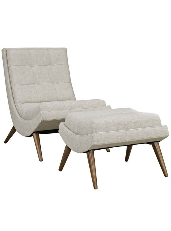 Modway Ramp Upholstered Polyester Fabric Lounge Chair Set in Sand Beige