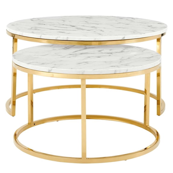 Modway Ravenna Artificial Marble Nesting Coffee Table in Gold White