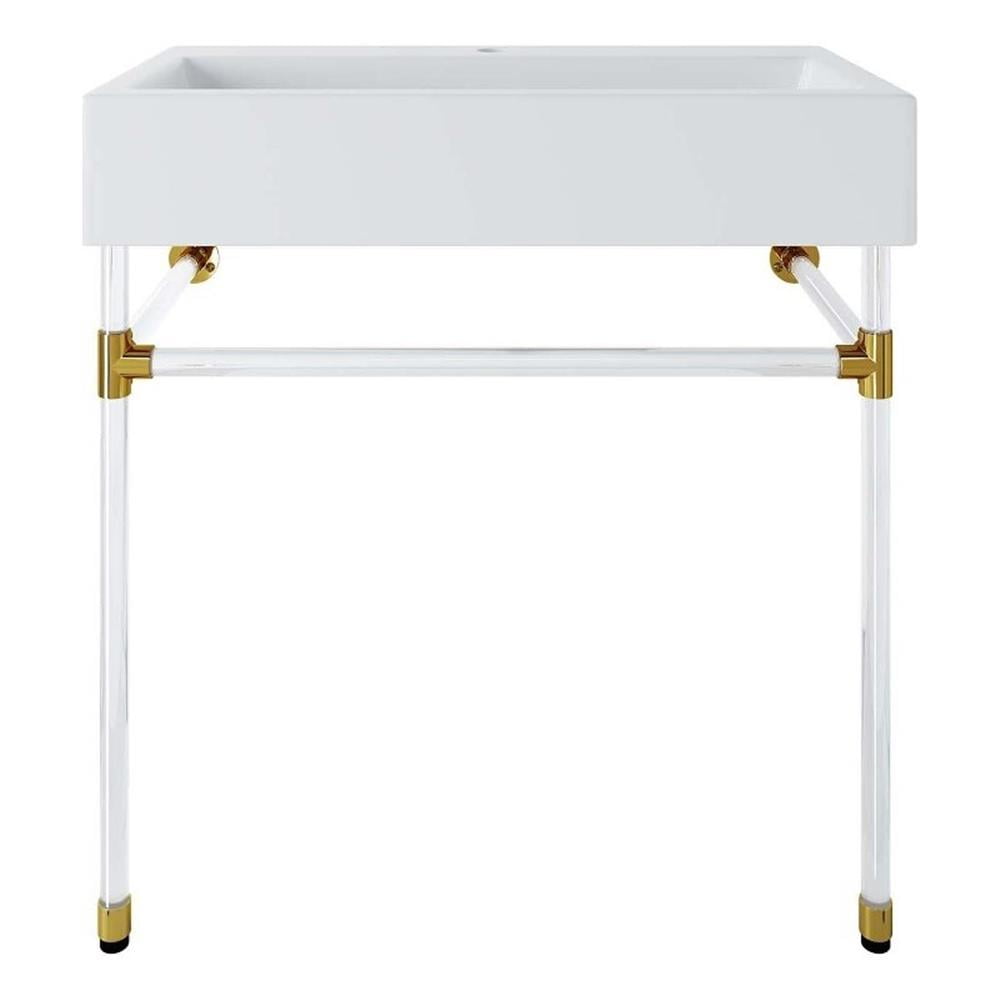 Redeem 32" Clear and White Acrylic Wall-Mount Bathroom Vanity