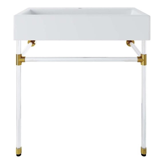 Modway Redeem 32" Wall-Mount Acrylic & Ceramic Bathroom Vanity in Clear/White