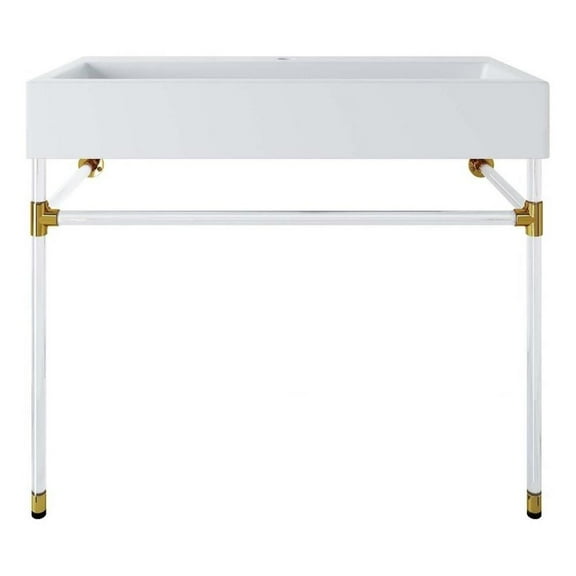 Modway Redeem 40" Wall-Mount Steel & Ceramic Bathroom Vanity in Clear/White