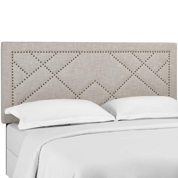 Modway Reese Nailhead King and California King Upholstered Linen Fabric Headboard, Brown